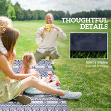 Load image into Gallery viewer, Outsunny Outdoor Patio Rug, Large Camping Carpet with Carrying Bag, 6' x 9' Waterproof Plastic Straw, Reversible, Blue &amp; White Geometric