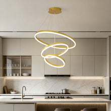 Load image into Gallery viewer, Modern Gold Led Chandelier 3 Rings Gold Dimmable  LED Chandeliers Light Fixture for Kitchen Island Height Adjustable Chandelier Led Pendant Light for Dining Room Bedroom Living Room