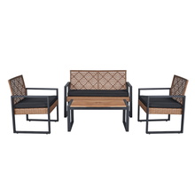 Load image into Gallery viewer, 4-Piece Patio Furniture Set Outdoor Balcony Porch Garden Backyard Lawn Furniture Acacia Wood Table Top, Morden Black and Light Brown