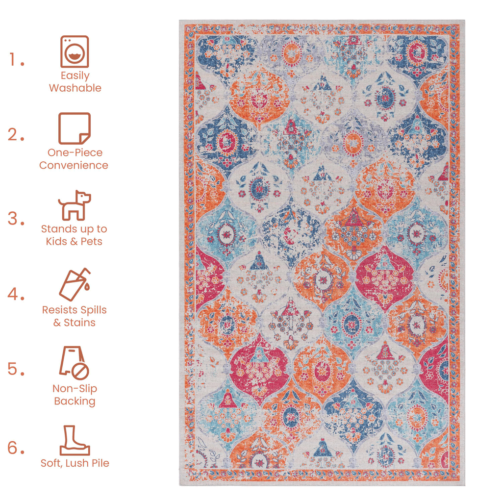 MAVAL Cream Washable Rug 5x8 Area Rug (Cream, 5' x 8') Modern, Contemporary, Non-Shedding & Easy to Clean, Ideal for Living Room, Bedroom, Dining Space, 96*60 inch