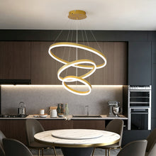 Load image into Gallery viewer, Modern Gold Led Chandelier 3 Rings Gold Dimmable  LED Chandeliers Light Fixture for Kitchen Island Height Adjustable Chandelier Led Pendant Light for Dining Room Bedroom Living Room