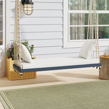 Load image into Gallery viewer, TOPMAX Patio Wooden Swing Chair, Hanging Porch Swing Bench with Cushion&amp;Pillows, 10.8Ft Hemp Ropes for Garden,Backyard, Lawn,Gray