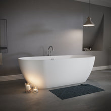Load image into Gallery viewer, 63'' Stone Resin Freestanding Bathtub, Solid Surface Luxury Soaking Tub with Integrated Slotted Overflow &amp; Pop-up Drain, Stand Alone Elegant Bathroom Soaker Tub in Matte White, TH-25S03-63MW