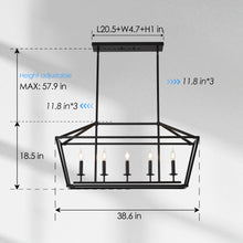 Load image into Gallery viewer, 5-Light Farmhouse Kitchen Island Lighting,5 Light Industrial Linear Chandelier for Dining Room Metal Matte Black Finish Hanging Pendant Light Fixture for Bedroom Living Room Hallway Conference Room