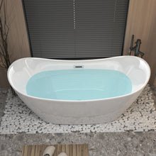 Load image into Gallery viewer, 59 "Acrylic freestanding tub, Gloss white,  with chrome overflow and pop-up Drain, CUPC Certified