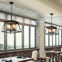 Load image into Gallery viewer, 16" Black Industrial 4-Light Pendant Chandelier, Modern Metal Cage Design, Adjustable Hanging Light for Dining Room, Kitchen, Living Room (No Bulbs)