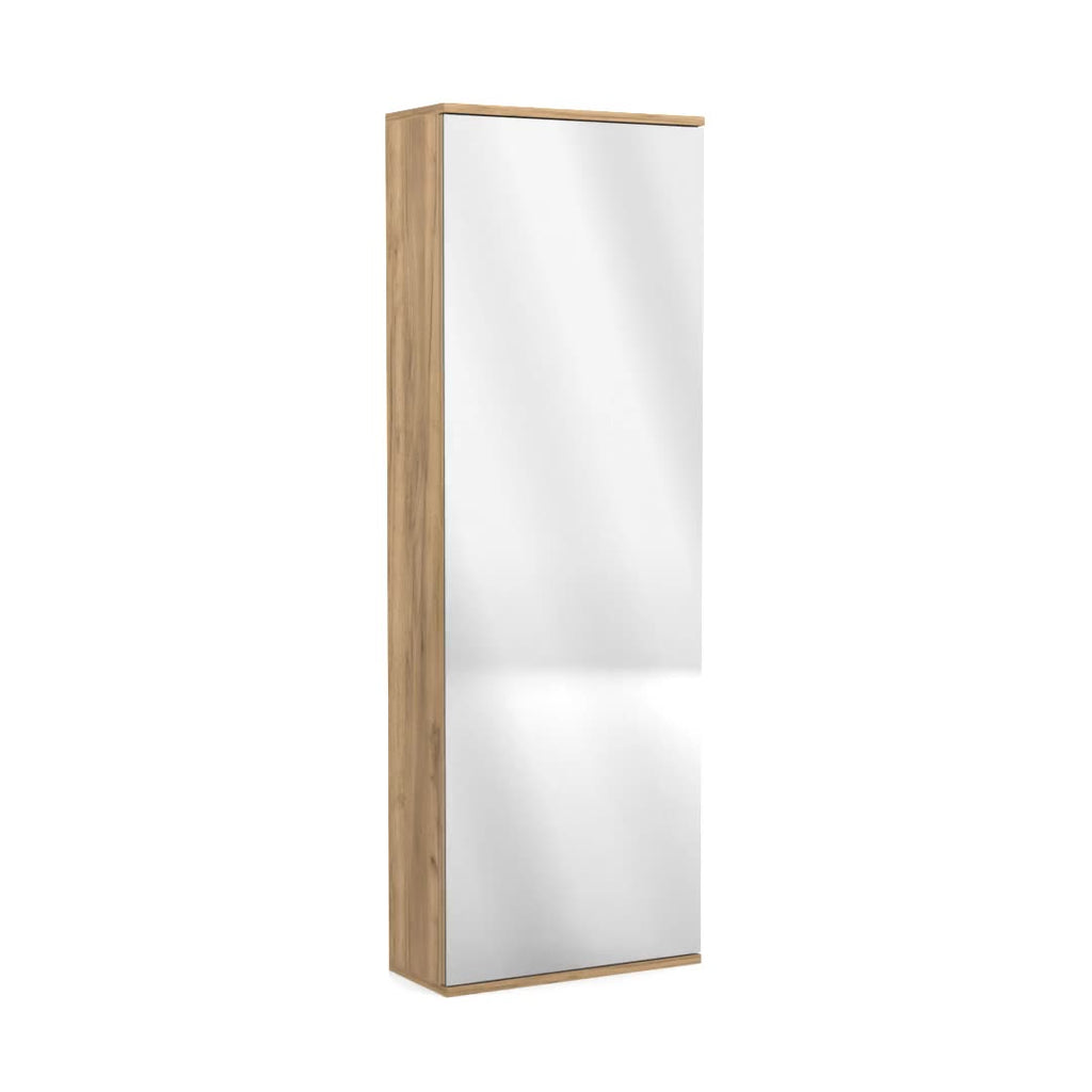 Leto Wall Mounted Shoe Rack With Mirror, Single Door, Capacity For Ten Shoes Natural Oak