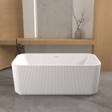 Load image into Gallery viewer, 59"Rectangle Linear Acrylic Freestanding Bathtub Stand Alone Soaker Tub, Glossy White Acrylic, POP-UP Chrome Drain, cUPC Certified,