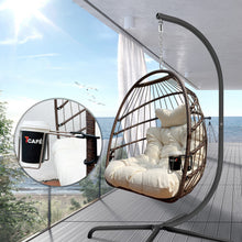 Load image into Gallery viewer, Swing Egg Chair with Stand Indoor Outdoor Wicker Rattan Patio Basket Hanging Chair with C Type bracket , with cushion and pillow,Patio Wicker folding Hanging Chair( Special construction cup holder
