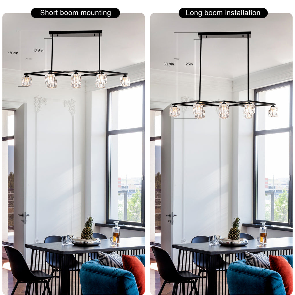 Matte Black Crystal  Chandelier for Dining Room, 8-Light Kitchen Chandelier Light Fixture Modern Metal Industrial  Chandeliers for Farmhouse Entryway Living Room (8*G9 Bulbs Included)