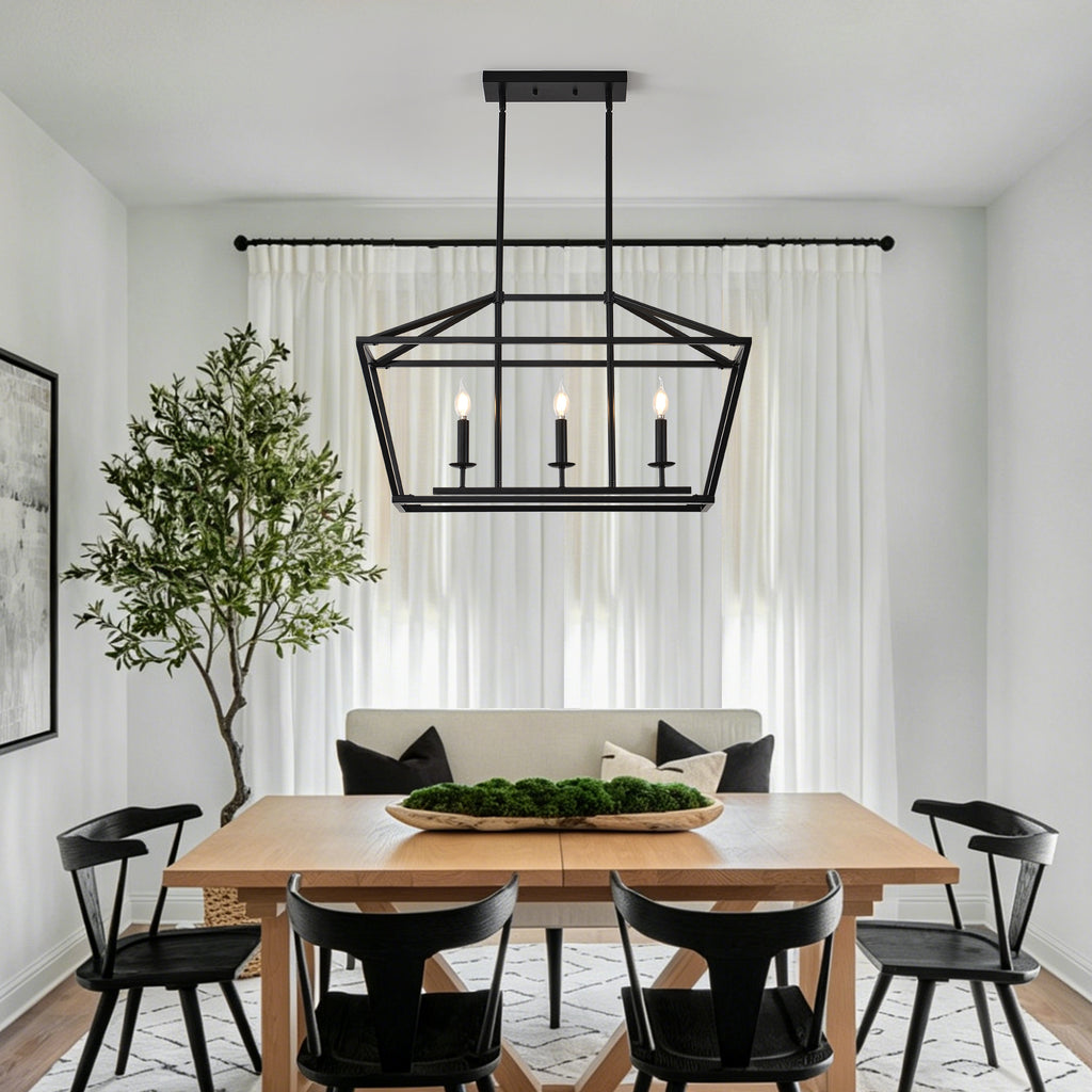 3-Light Farmhouse Kitchen Island Lighting,5 Light Industrial Linear Chandelier for Dining Room Metal Matte Black Finish Hanging Pendant Light Fixture for Bedroom Living Room Hallway Conference Room