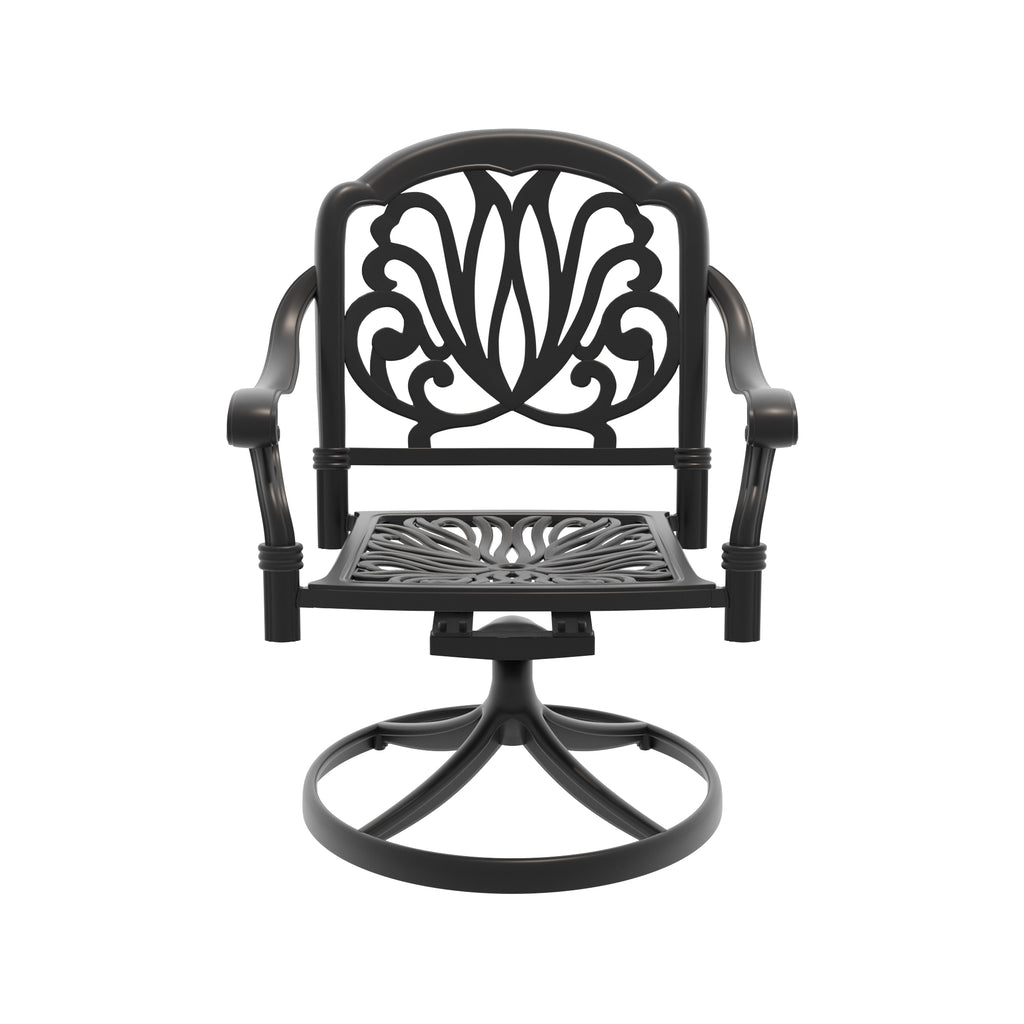 Cast Aluminum Patio Swivel Chair 2PCS With Black Frame and Brown Cushions