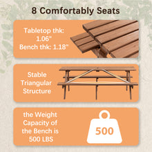 Load image into Gallery viewer, 8 Person Brown Wooden Picnic Table, Outdoor Camping Dining Table with 2 Seats, Garden, DIY with 2 Built-in Benches, 2220lb Capacity
