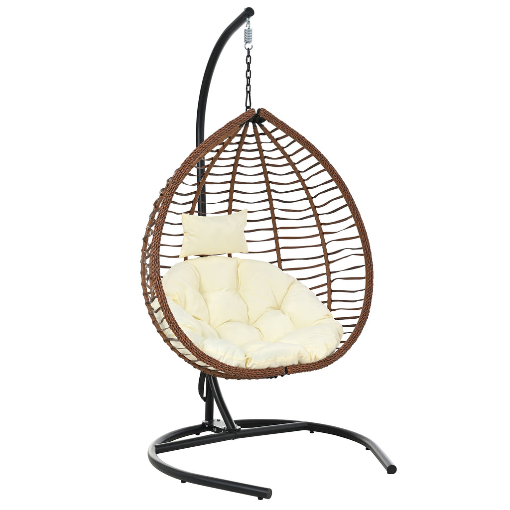U_STYLE Indoor Outdoor Hanging Hammock Chair with Stand, Foldable Rattan Egg Swing Chair with Iron Frame and Plush Cushion & Removable Headrest,Suitable for Porch Garden,Balcony,Indoor