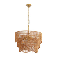 Load image into Gallery viewer, Handwoven Paper Rattan Boho Chandelier with 7-Light E26 Base, 60cm Adjustable Height Wave Pendant Light for Living Room, Sloped Ceiling Compatible, Sturdy Metal Hardware, Warm Glow for Dining Room