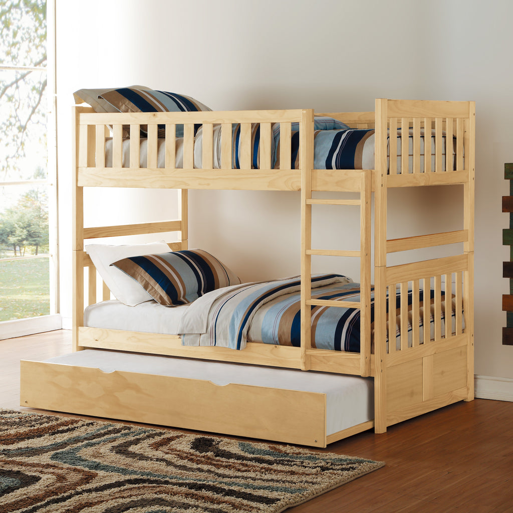 Natural Pine Finish 2pcs Storage Boxes with Caster Wheels Transitional Bedroom Furniture Under-Bed Toy Boxes