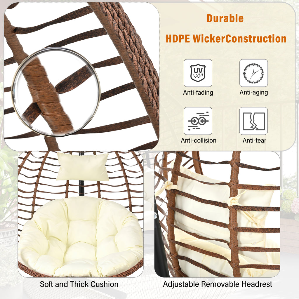 U_STYLE Indoor Outdoor Hanging Hammock Chair with Stand, Foldable Rattan Egg Swing Chair with Iron Frame and Plush Cushion & Removable Headrest,Suitable for Porch Garden,Balcony,Indoor