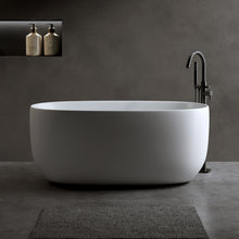 Load image into Gallery viewer, 47'' Independent solid surface resin stone bathtub, a modern designed independent bathtub with pop-up drainage and overflow pipes, suitable for small households