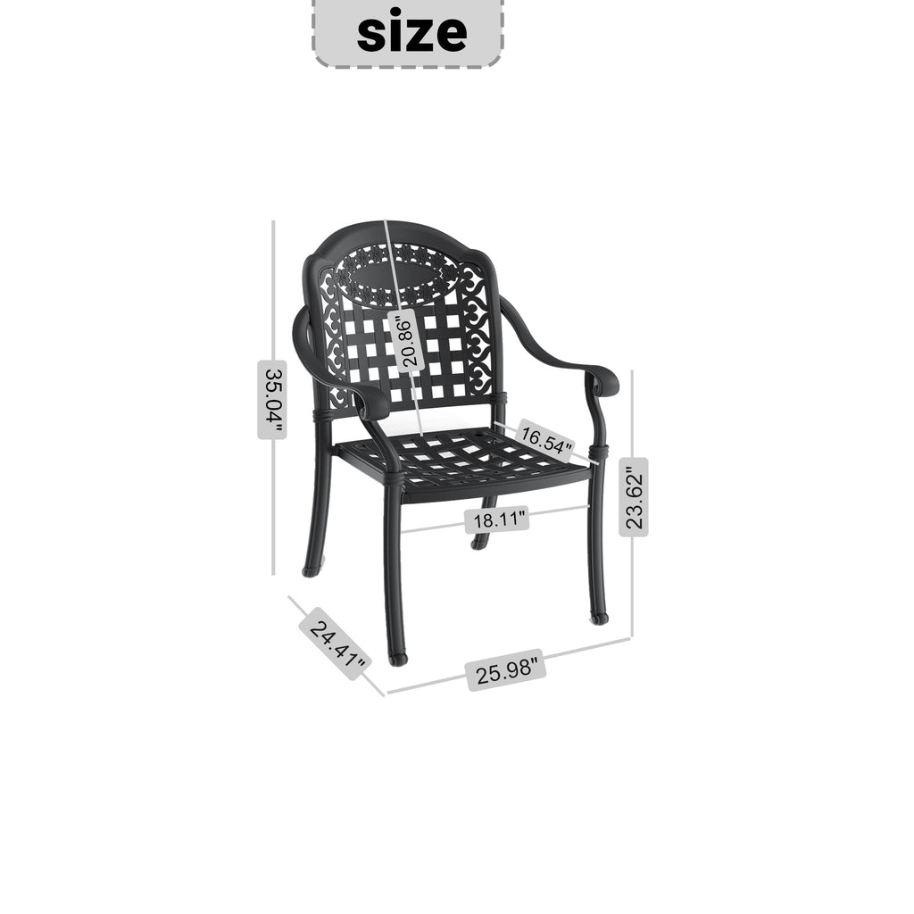 Cast Aluminum Patio Dining Chair 2PCS With Black Frame and Blue Cushions (same sku: W171091759)