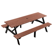 Load image into Gallery viewer, 8 Person Brown Wooden Picnic Table, Outdoor Camping Dining Table with 2 Seats, Garden, DIY with 2 Built-in Benches, 2220lb Capacity