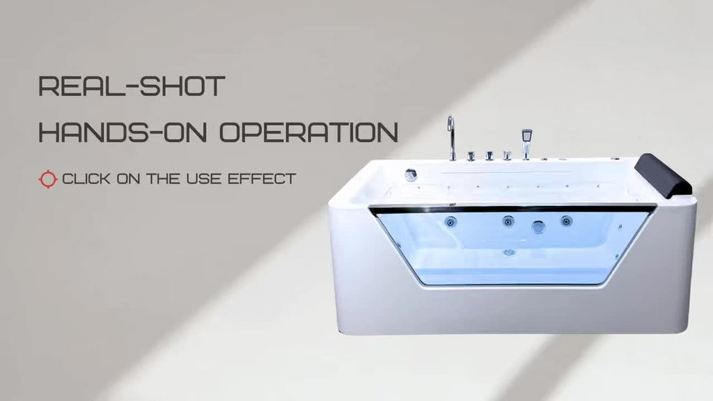 67" Whirlpool Bathtub ,Hydrotherapy Jetted Bathtub with Glass Panel, 7 Jets,3-Side Apron,89 Gallons,White
