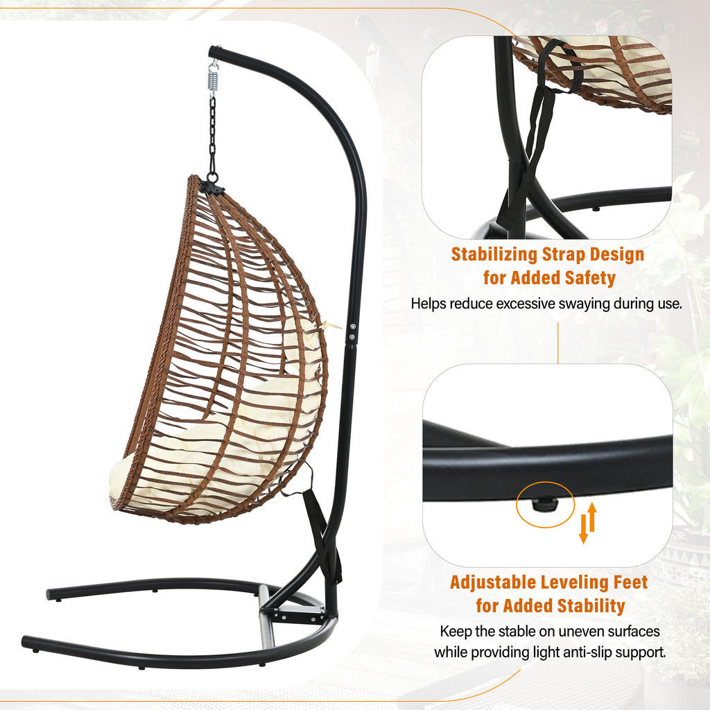 U_STYLE Indoor Outdoor Hanging Hammock Chair with Stand, Foldable Rattan Egg Swing Chair with Iron Frame and Plush Cushion & Removable Headrest,Suitable for Porch Garden,Balcony,Indoor