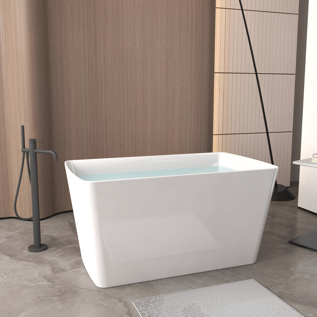 47" Acrylic Freestanding Bathtub with seat: Spacious rectangle Shape, Gloss White Finish,Invisible Overflow & Chrome Pop-Up Drain Cupc Certificate