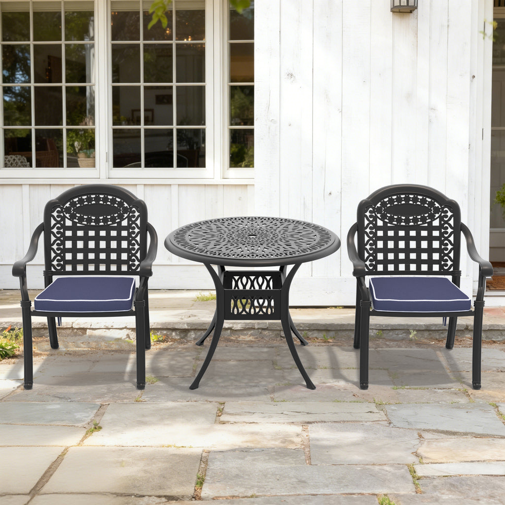 Ø35.43-inch Cast Aluminum Patio Dining Table With Black Frame and Umbrella Hole (same sku: W171084475,W1710P497717)