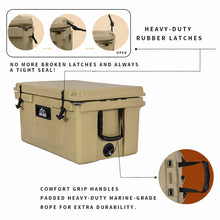 Load image into Gallery viewer, Khaki color ice cooler box 65QT camping ice chest beer box outdoor fishing cooler