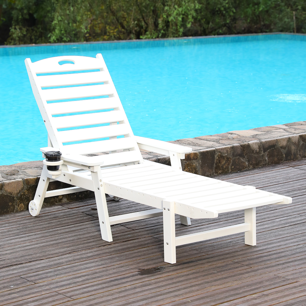 HDPE Chaise Lounge Chair Outdoor, Pool Lounge Chairs with 4-Position Adjustable Backrest, Supports Up to 360 LBS for Patio Poolside Deck Beach Backyard (black)