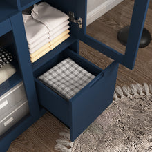 Load image into Gallery viewer, MDF painted Cabinet with Glass Doors and drawer, open storage space, Navy Blue, Bedroom, Living room