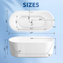 Load image into Gallery viewer, 59"Linear AcrylicFreestanding Bathtub Stand Alone Soaker Tub, Glossy White Acrylic, POP-UP Chrome Drain, cUPC Certified