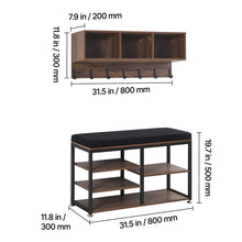 Load image into Gallery viewer, Coat Rack with Shoe Bench, 3-in-1 Shoe Coat Rack Combo Set with Hooks and Bookshelf, Steel Frame Hall Tree Entrance Storage Organizer Holder for Entry, Bedroom, Closet, Office, Rustic Brown