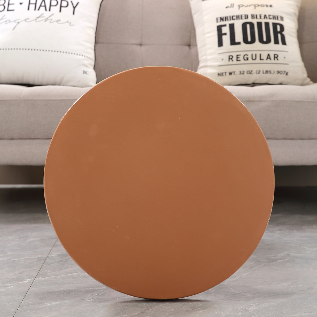 Light Coffee Magnesium Oxide Fluted Base Side Table, 17.72" Diameter Round Accent Table