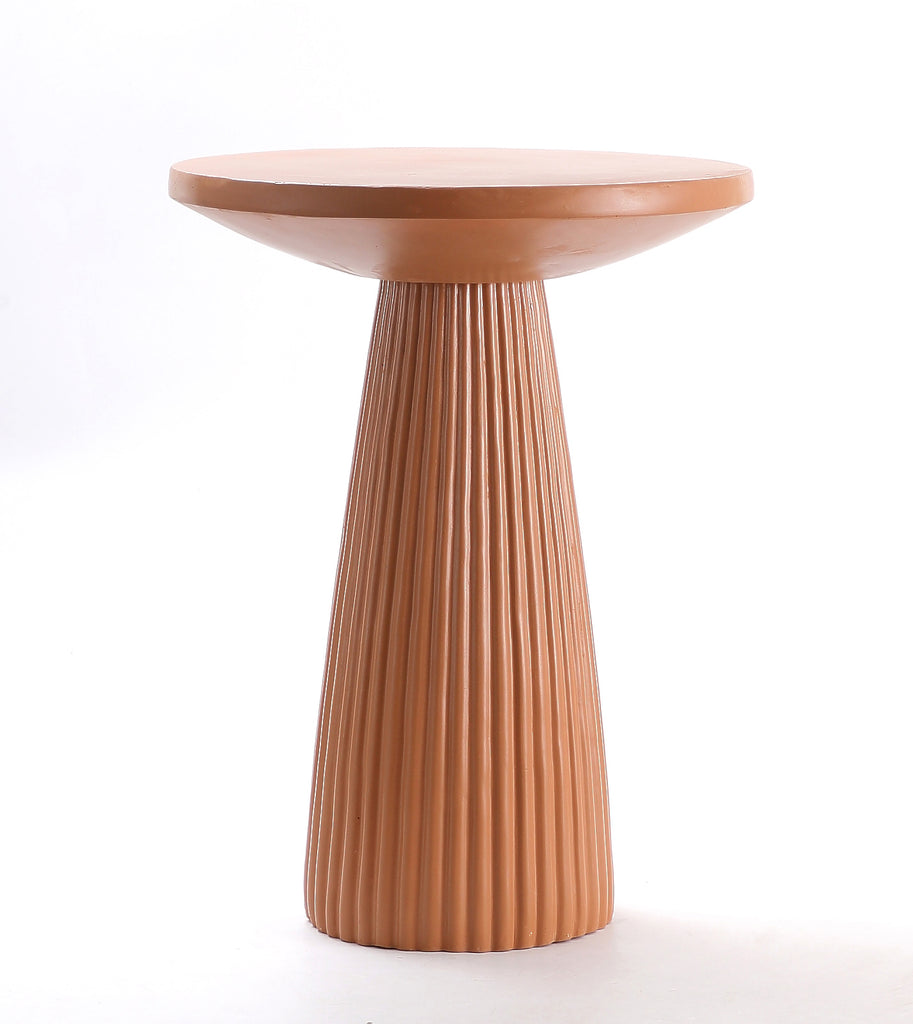 Light Coffee Magnesium Oxide Fluted Base Side Table, 17.72" Diameter Round Accent Table