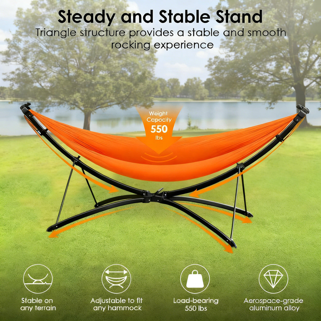 Portable Outdoor/Garden Hammock with Quick-Fold Stand, Adjustable Sunshade, and Storage Bag Adult/Child Hammock Chair Heavy-Duty Hammock Suitable for Camping, Home Gardens, Hotels, Outdoors, Beaches