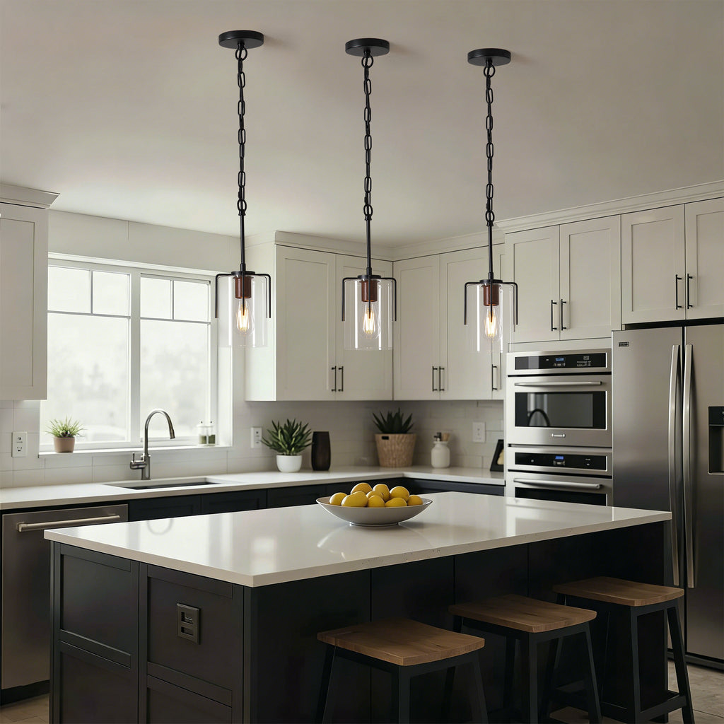 Modern Industrial Pendant Light with Clear Glass Shade, Adjustable Metal Pendant Lighting for Kitchen Island Dining Room Entryway, Easy Clean Glare-Free Home Light Fixture