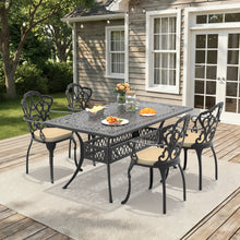 Load image into Gallery viewer, L58.27*W34.65-inch Cast Aluminum Patio Dining Table With Black Frame and Umbrella Hole (same sku: W171084481)