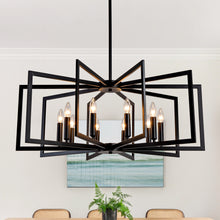 Load image into Gallery viewer, 10-Light Metal Lantern Tiered Pendant Hanging Light Fixtures, Industrial Farmhouse Adjustable Height Chandeliers for Dining Room Hallway Foyer Entryway--Matte Black (E26 Bulbs Not Included)