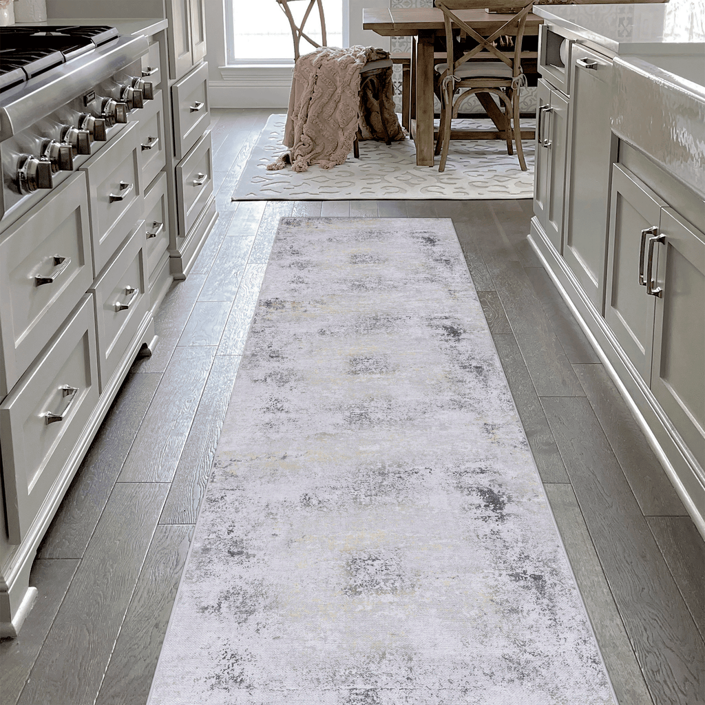 MAVAL Gold Washable Rug 2' x 3' Doormat Rug (Gray+Gold, 2' x 3') Modern, Contemporary, Non-Shedding & Easy to Clean, Ideal for Living Room, Bedroom, Dining Space, 36*24 inch