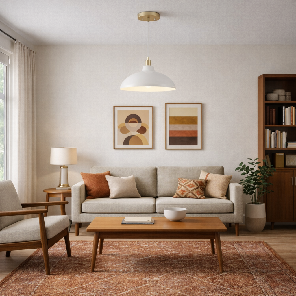 Astral Single Light White Pendant Lamp with Golder Brass Finish for Entrance Kitchen Island 14"D × 8"H