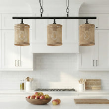 Load image into Gallery viewer, Elysian Three Lights Island With Natural Rattan Shade Farmhouse Chain Ceiling Lamp