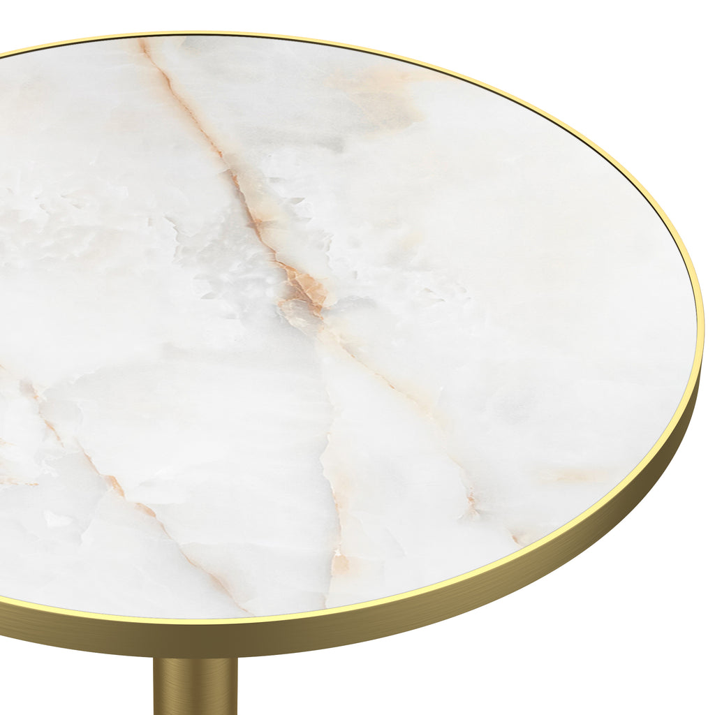 31.5" Round Modern Tulip Dining Table, Sintered Stone Tabletop with Luxury Faux Marble Print, Stainless Steel Bracket Base, Scratch & Wear Resistant, Waterproof Surface, Ideal for Indoor & Outdoor Use