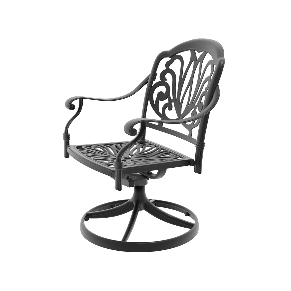 Cast Aluminum Patio Swivel Chair 2PCS With Black Frame and Brown Cushions