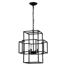 Load image into Gallery viewer, 4-Light Metal Lantern Tiered Pendant Hanging Light Fixtures, Industrial Farmhouse Adjustable Height  Chandeliers for Dining Room Hallway Foyer Entryway--Matte Black &amp; Gold (E12 Bulbs Not Included)