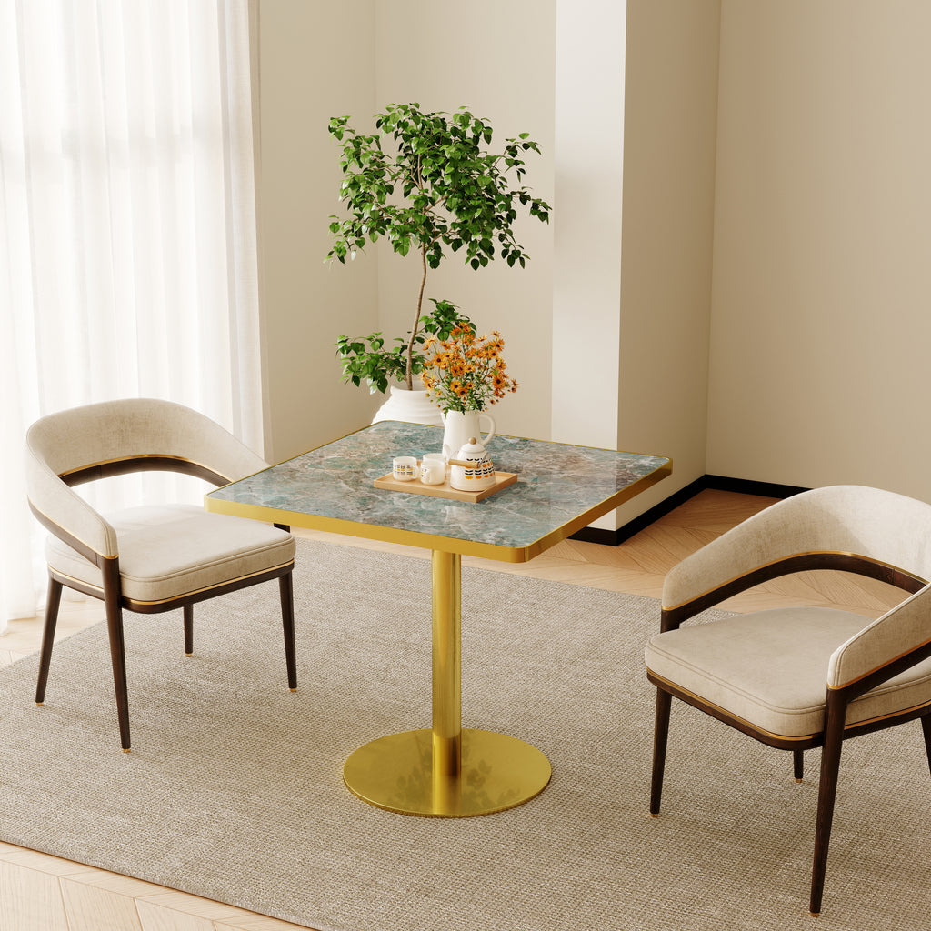 31.5" Round Modern Tulip Dining Table, Sintered Stone Tabletop with Luxury Faux Marble Print, Stainless Steel Bracket Base, Scratch & Wear Resistant, Waterproof Surface, Ideal for Indoor & Outdoor Use