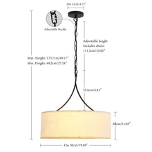 Load image into Gallery viewer, Modern 3-Light Fabric Pendant Light, Black Adjustable Drum Chandelier, Matte Black Fabric Shade Ceiling Light Fixture for Dining Room Living Room Bedroom