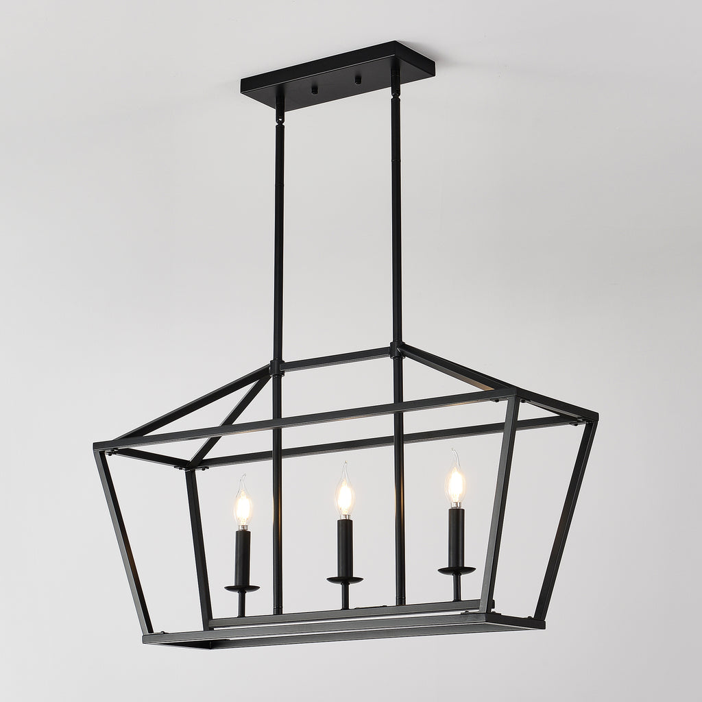 3-Light Farmhouse Kitchen Island Lighting,5 Light Industrial Linear Chandelier for Dining Room Metal Matte Black Finish Hanging Pendant Light Fixture for Bedroom Living Room Hallway Conference Room