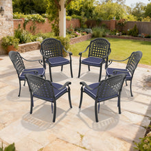 Load image into Gallery viewer, Cast Aluminum Patio Dining Chair 2PCS With Black Frame and Blue Cushions (same sku: W171091759)