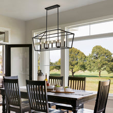 Load image into Gallery viewer, 7-Light Farmhouse Kitchen Island Lighting,5 Light Industrial Linear Chandelier for Dining Room Metal Matte Black Finish Hanging Pendant Light Fixture for Bedroom Living Room Hallway Conference Room